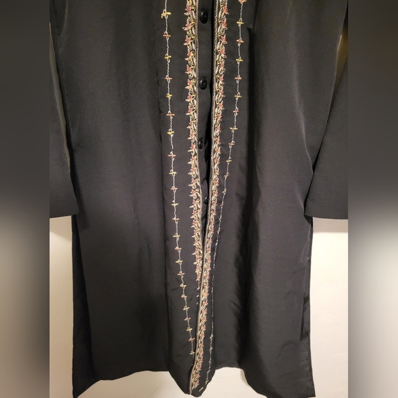 Embroidered Black Long Coat - Picture 3 of 6